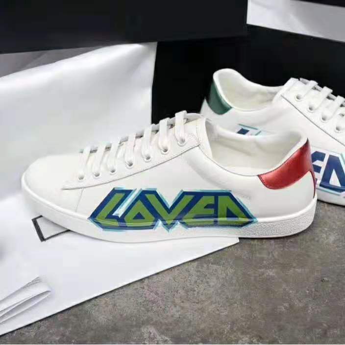 G*u*i men ace sneaker with loved print-white
