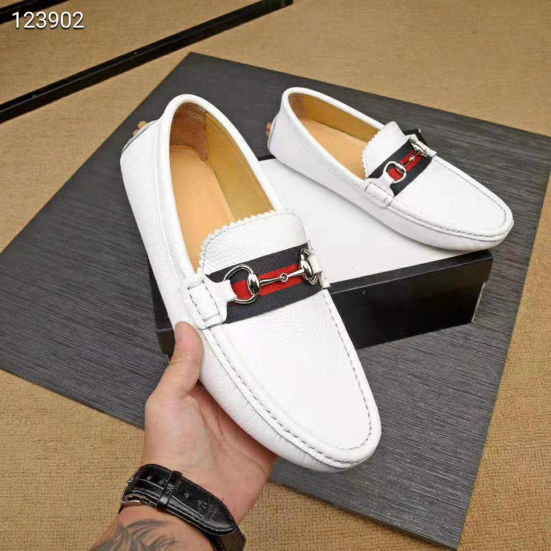 G*u*i men leather driver with web-white