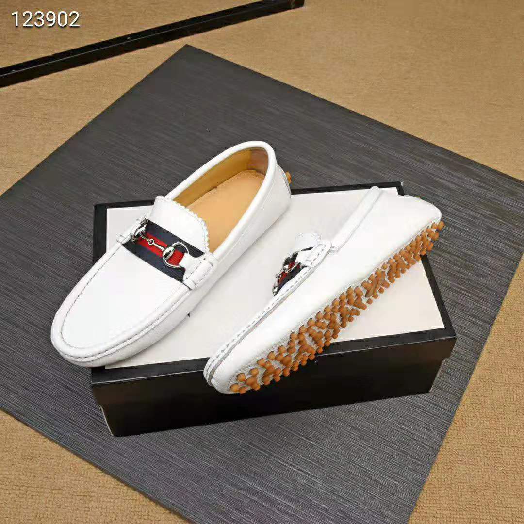 G*u*i men leather driver with web-white