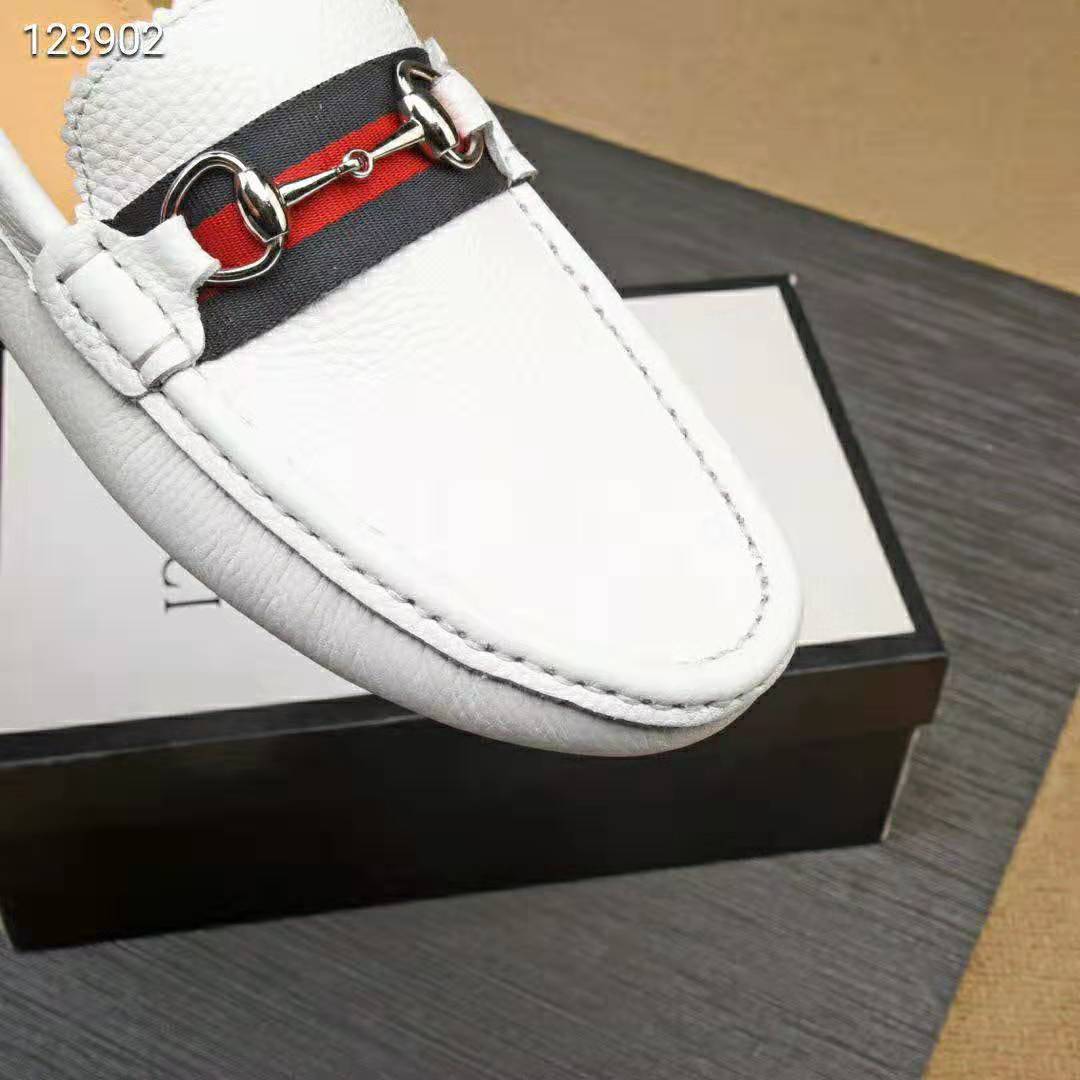 G*u*i men leather driver with web-white
