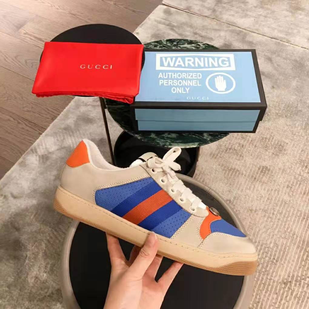 G*u*i men screener leather sneaker 3.6cm height-blue