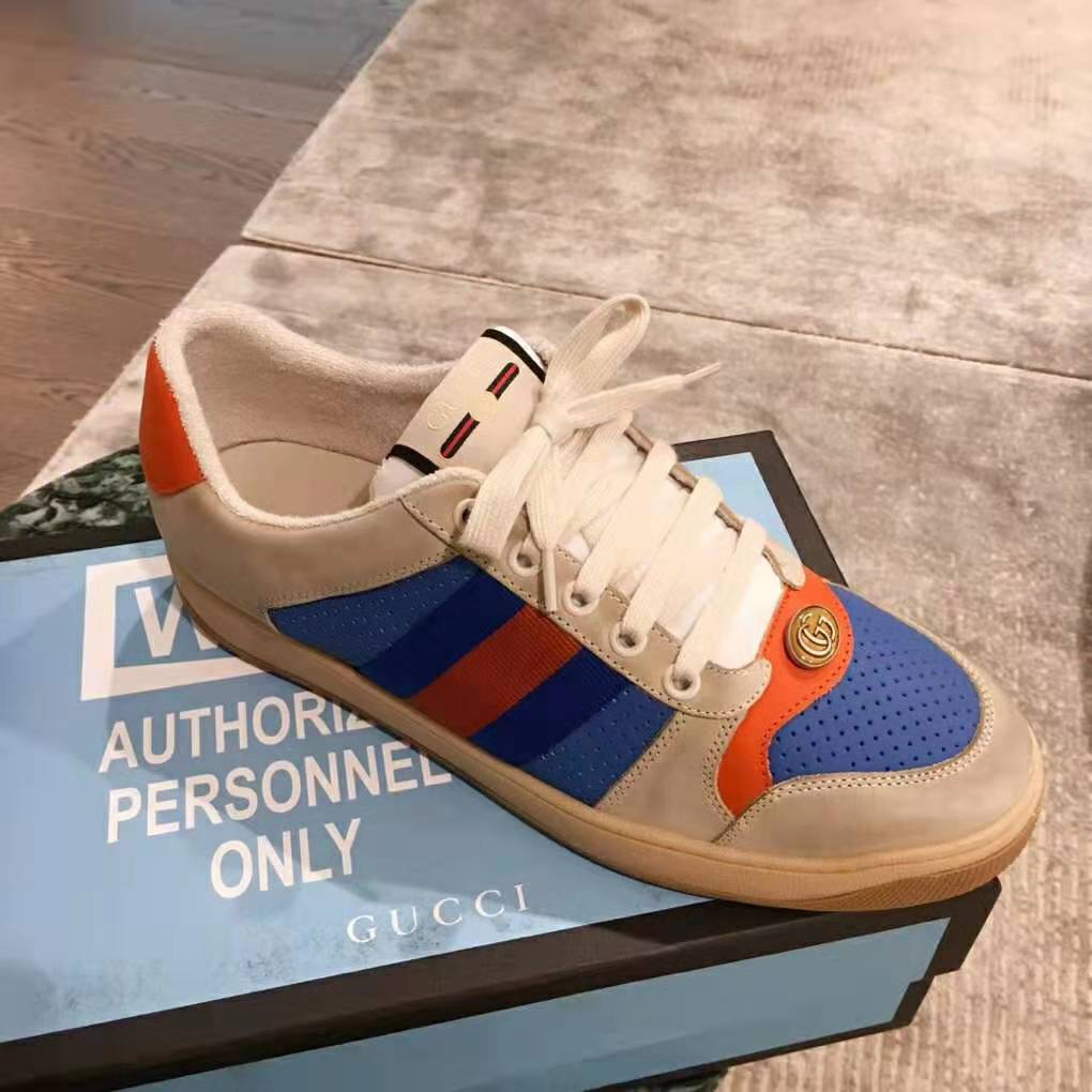 G*u*i men screener leather sneaker 3.6cm height-blue