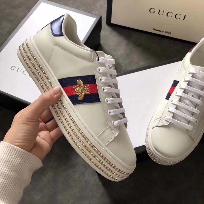G*u*i women ace sneaker with crystals white