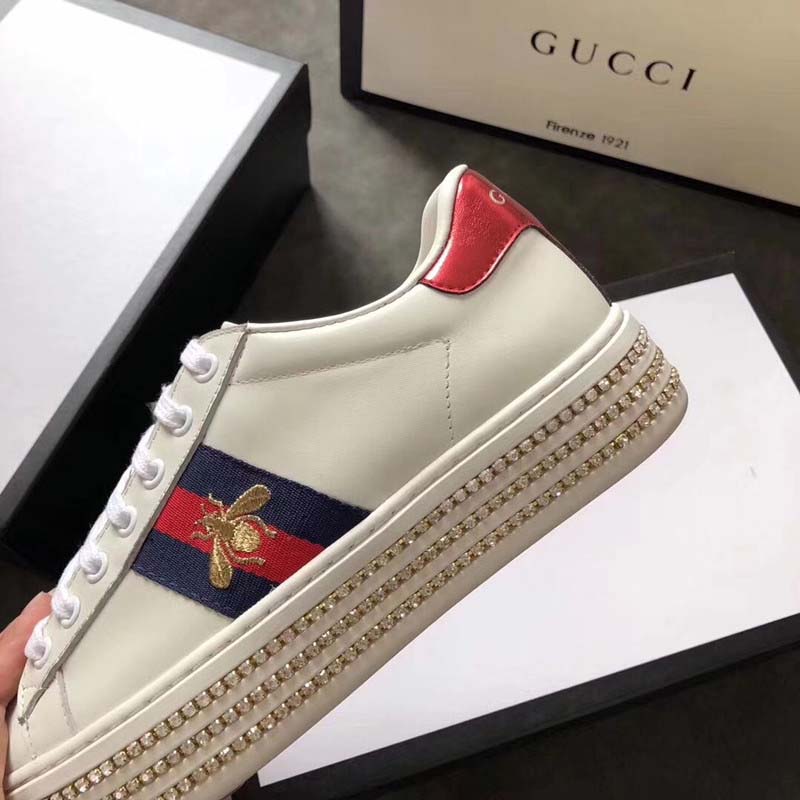 G*u*i women ace sneaker with crystals white