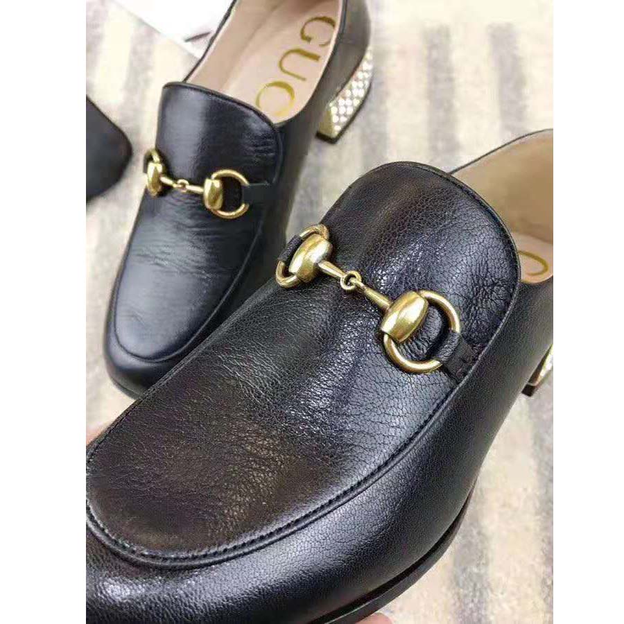 G*u*i women horsebit leather loafer with crystals 2.54cm mirrored heel-black