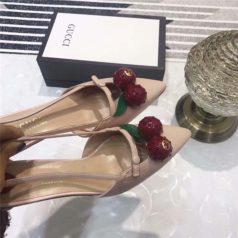 G*u*i women leather cherry pump shoes-pink