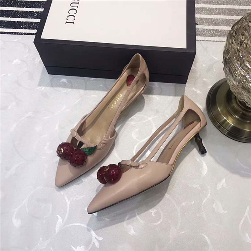 G*u*i women leather cherry pump shoes-pink