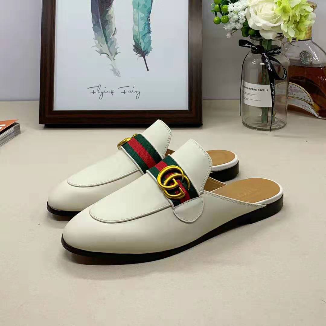 G*u*i women leather loafer with gg web-white