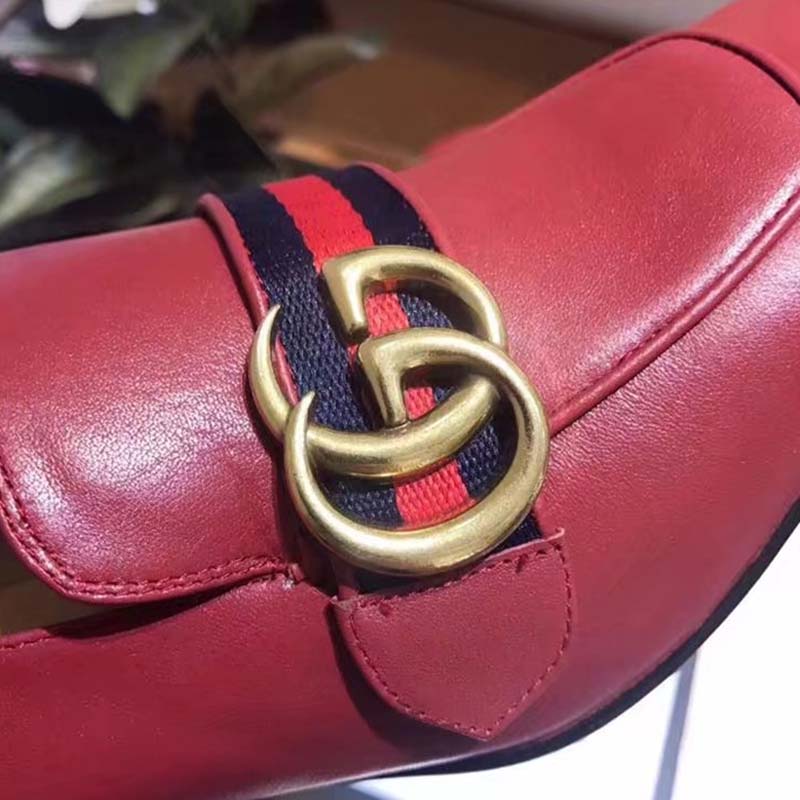 G*u*i women leather mid-heel loafer shoes-red