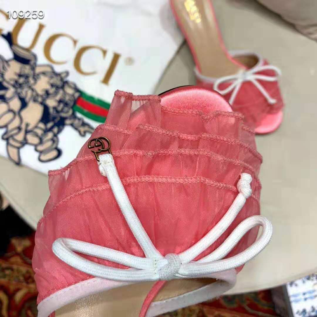 G*u*i women mid-heel tulle sandal 5.3cm heel-pink