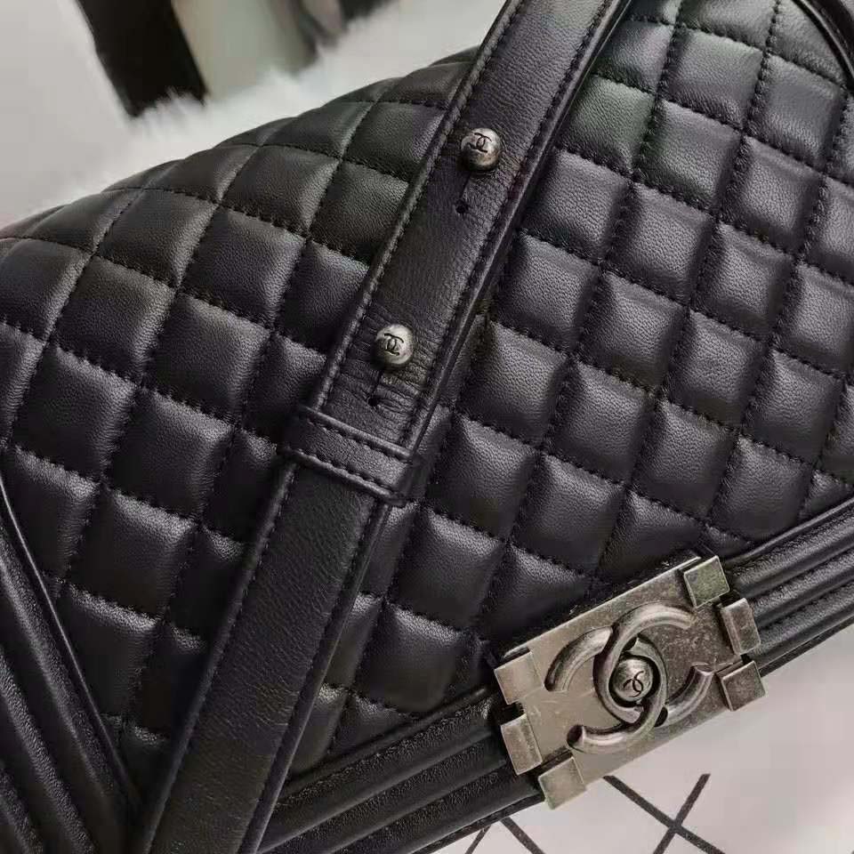 Chanel Boy Chanel Handbag in Calfskin & Ruthenium-Finish Metal-Black