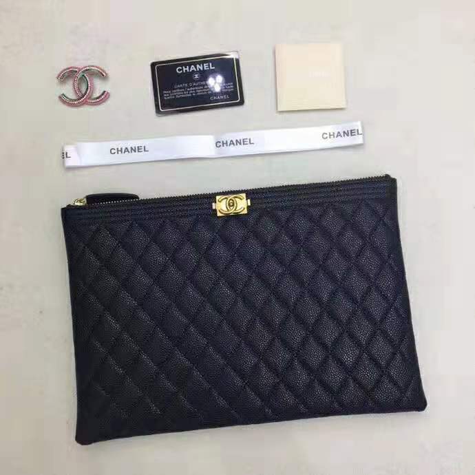Chanel Unisex Boy Chanel Pouch in Lambskin Leather-Black