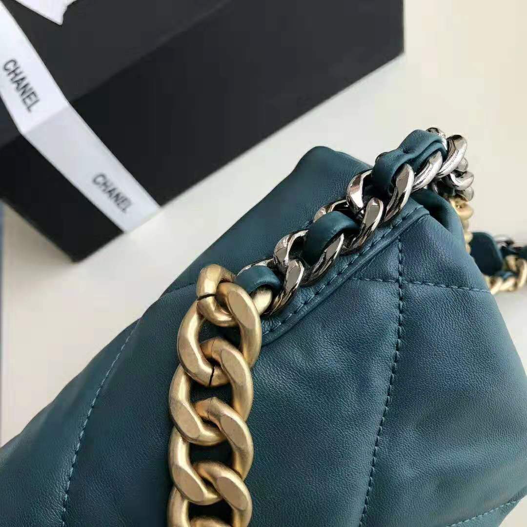 Chanel Women 19 Large Flap Bag in Goatskin Leather-Blue