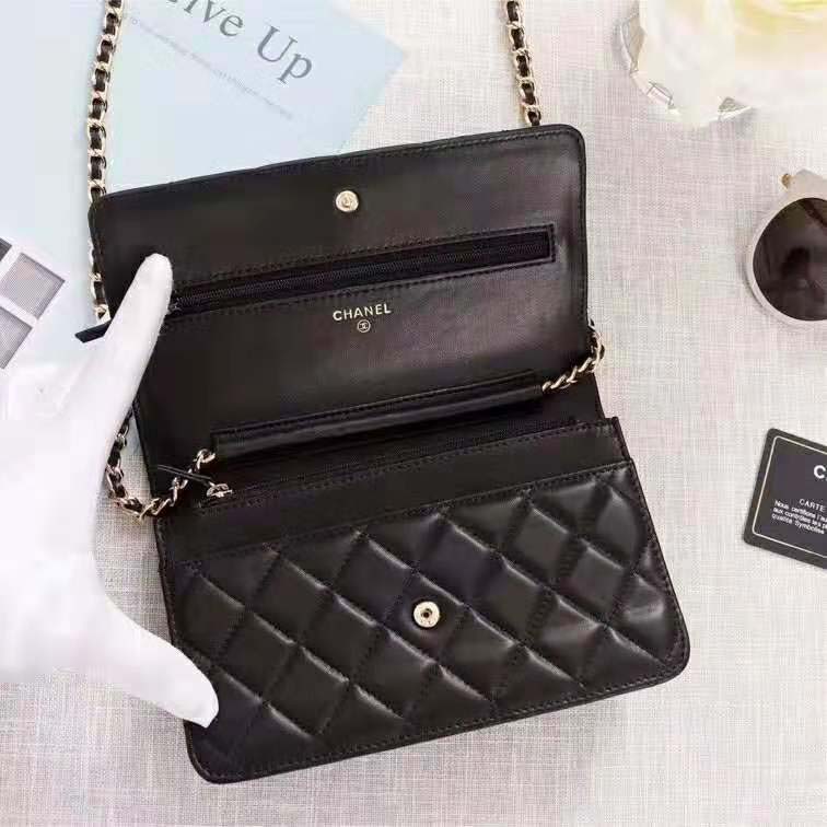 Chanel Women Classic Wallet On Chain in Lambskin Leather-Black