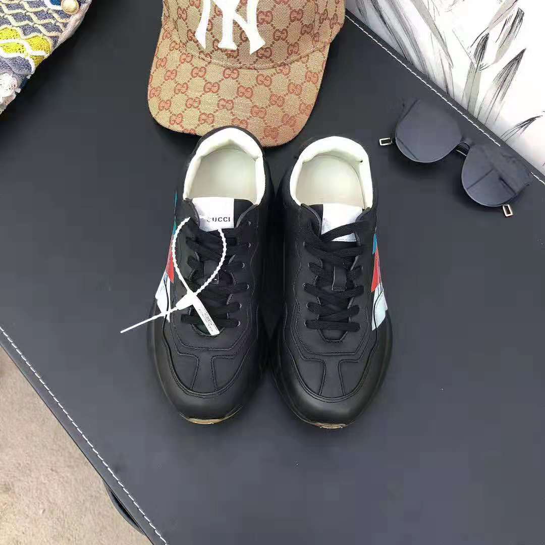 G*u*i men rhyton web print leather sneaker in 5.1 cm height-black