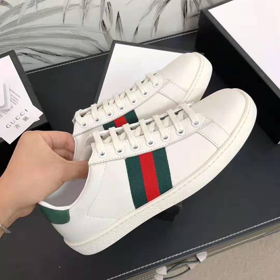 G*u*i unisex ace leather sneaker white leather with green crocodile detail