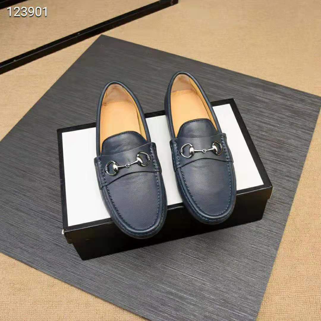 G*u*i men leather driver with horsebit-navy