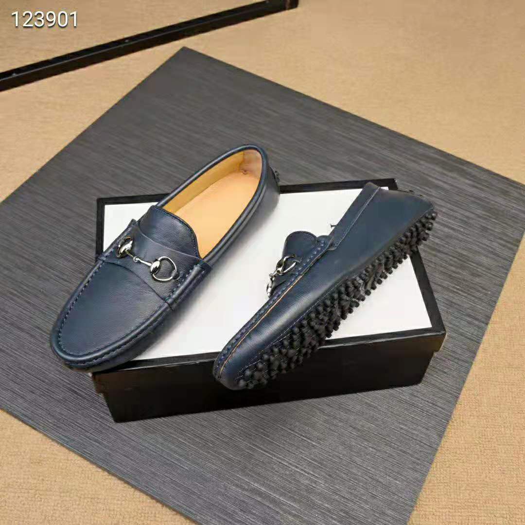 G*u*i men leather driver with horsebit-navy