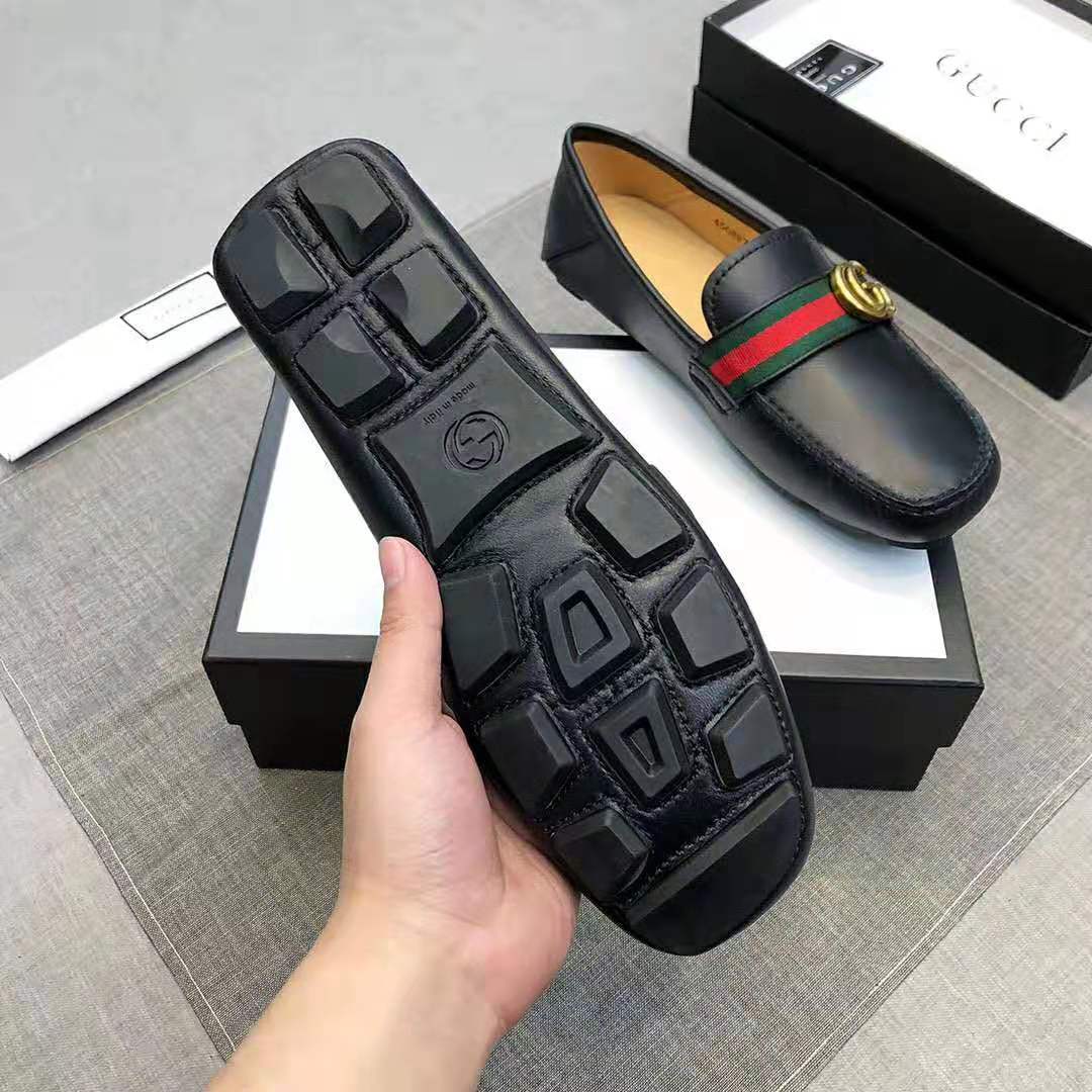 G*u*i men leather driver with web-black