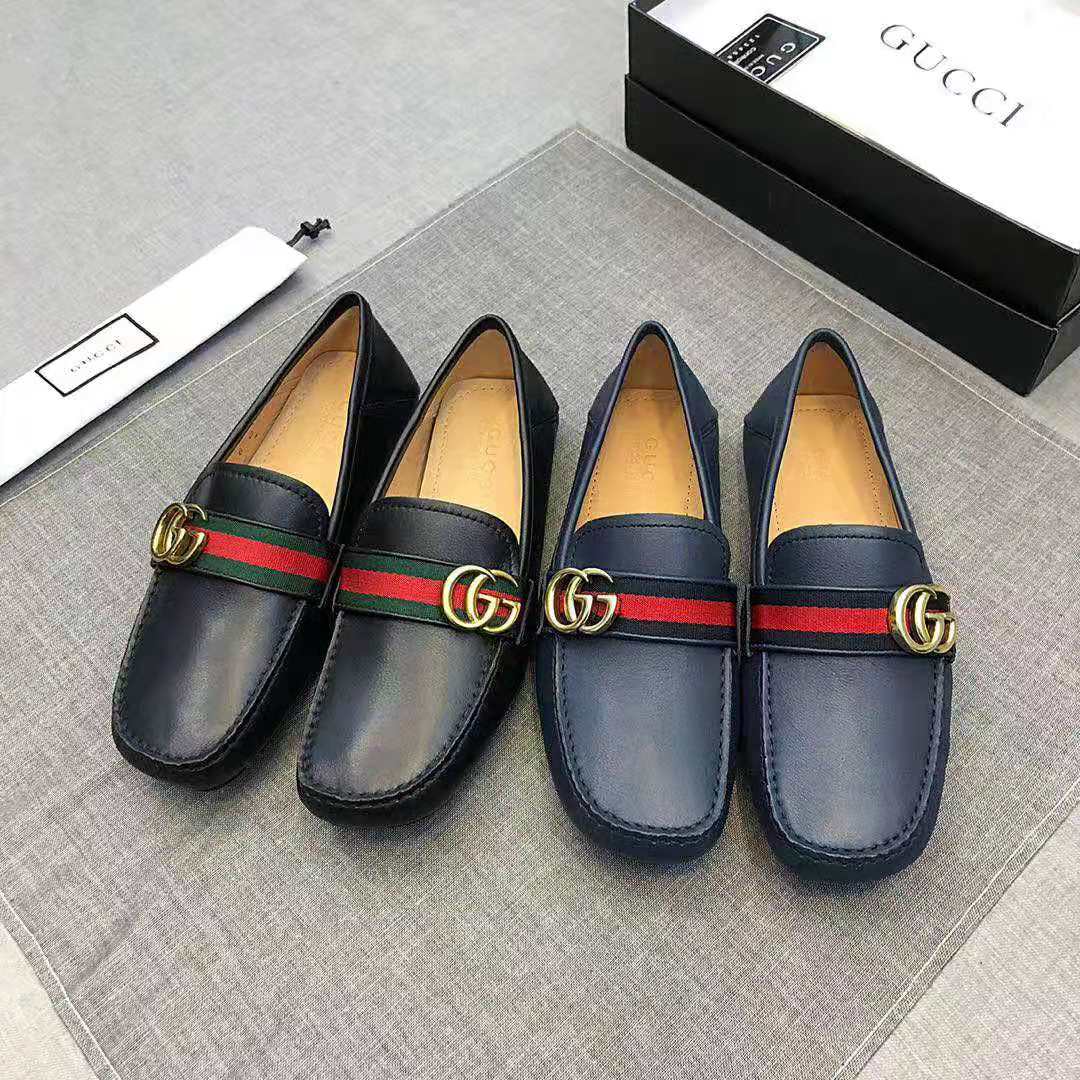 G*u*i men leather driver with web-navy