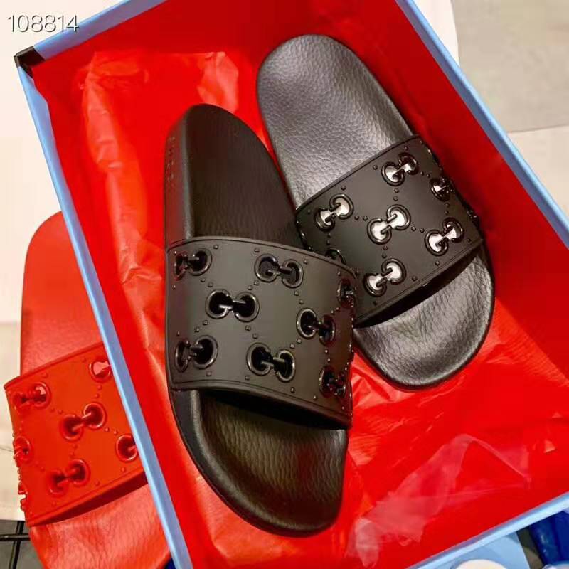 G*u*i men’s rubber gg slide sandal-black