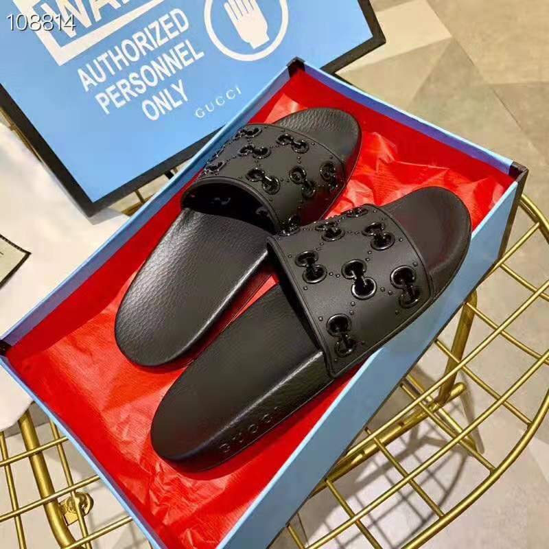 G*u*i men’s rubber gg slide sandal-black