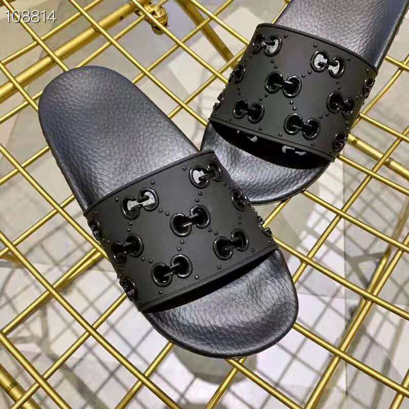 G*u*i men’s rubber gg slide sandal-black