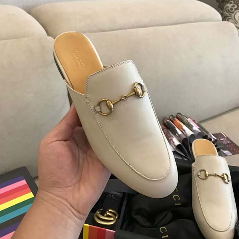 G*u*i unisex princetown leather slipper-white