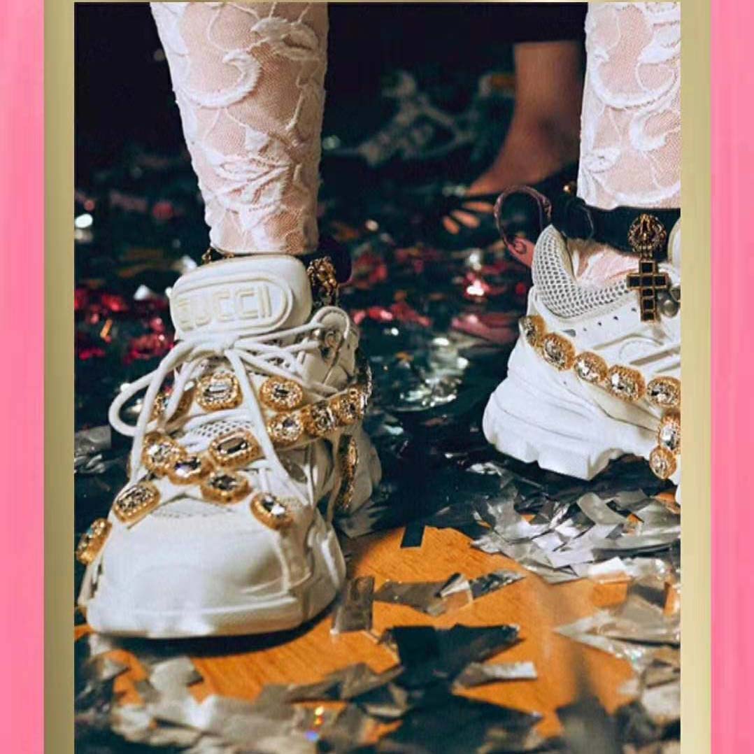 G*u*i women flashtrek sneaker with removable crystals 5.6cm height-white