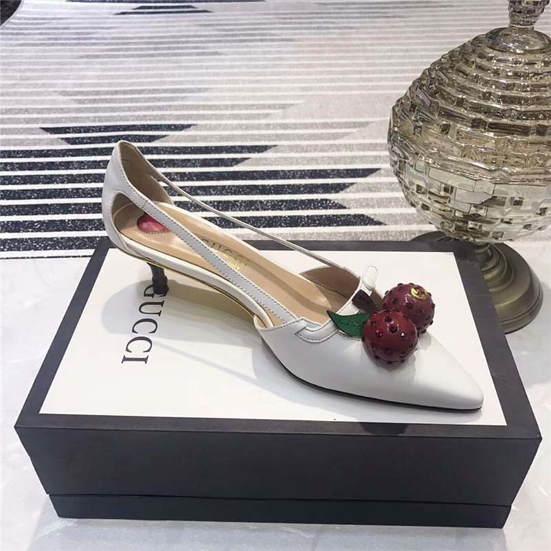 G*u*i women leather cherry pump shoes-white