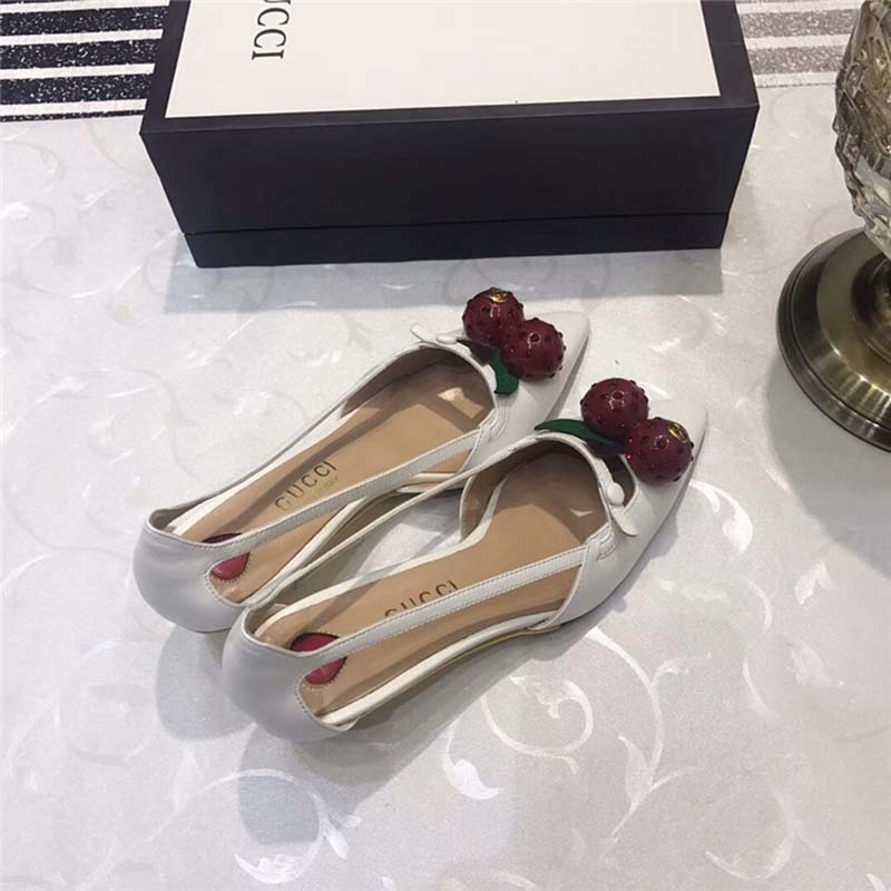 G*u*i women leather cherry pump shoes-white