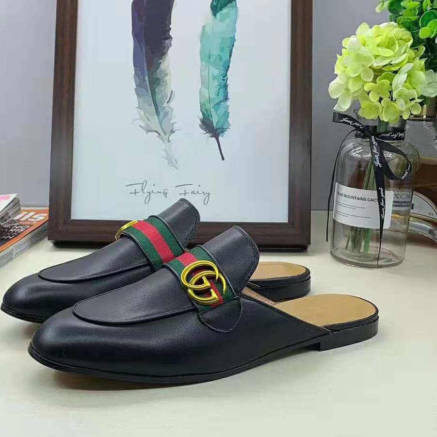 G*u*i women leather loafer with gg web-black
