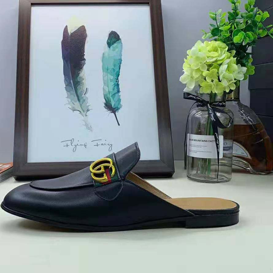 G*u*i women leather loafer with gg web-black