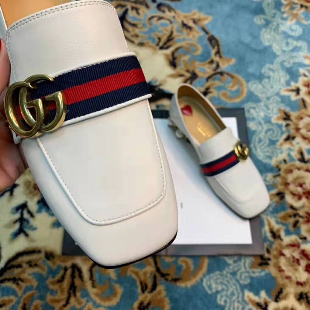 G*u*i women leather mid-heel loafer 1.5″ heel-white