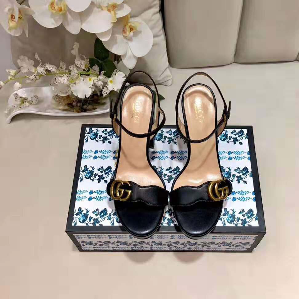 G*u*i women leather mid-heel sandal-black