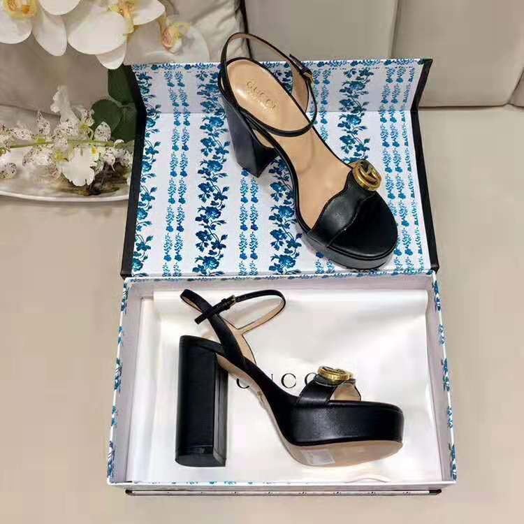 G*u*i women leather mid-heel sandal-black