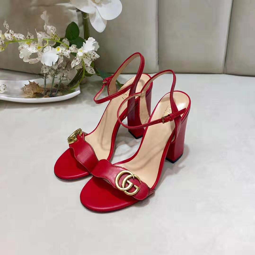 G*u*i women leather mid-heel sandal-red