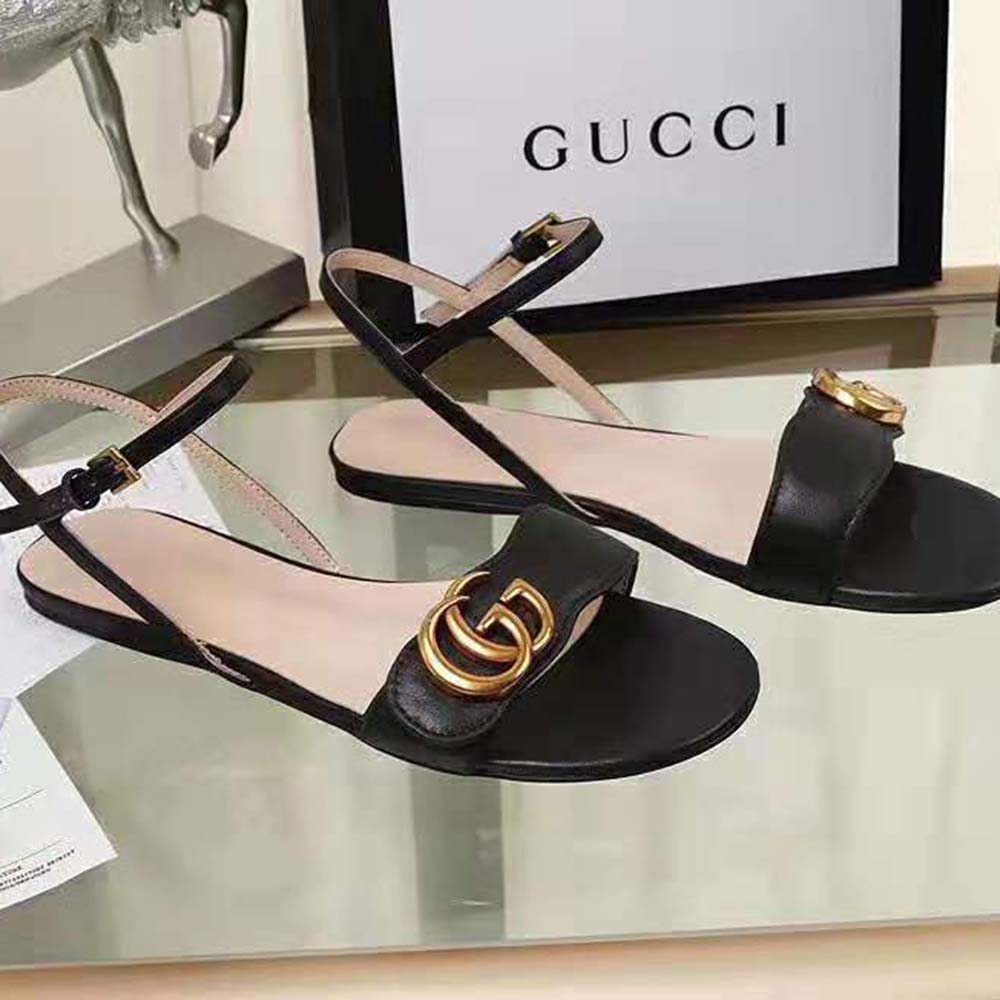 G*u*i women leather sandal with double g-black