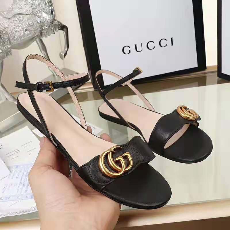 G*u*i women leather sandal with double g-black