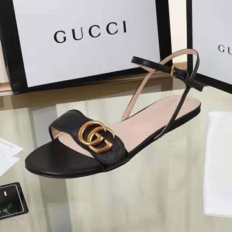 G*u*i women leather sandal with double g-black