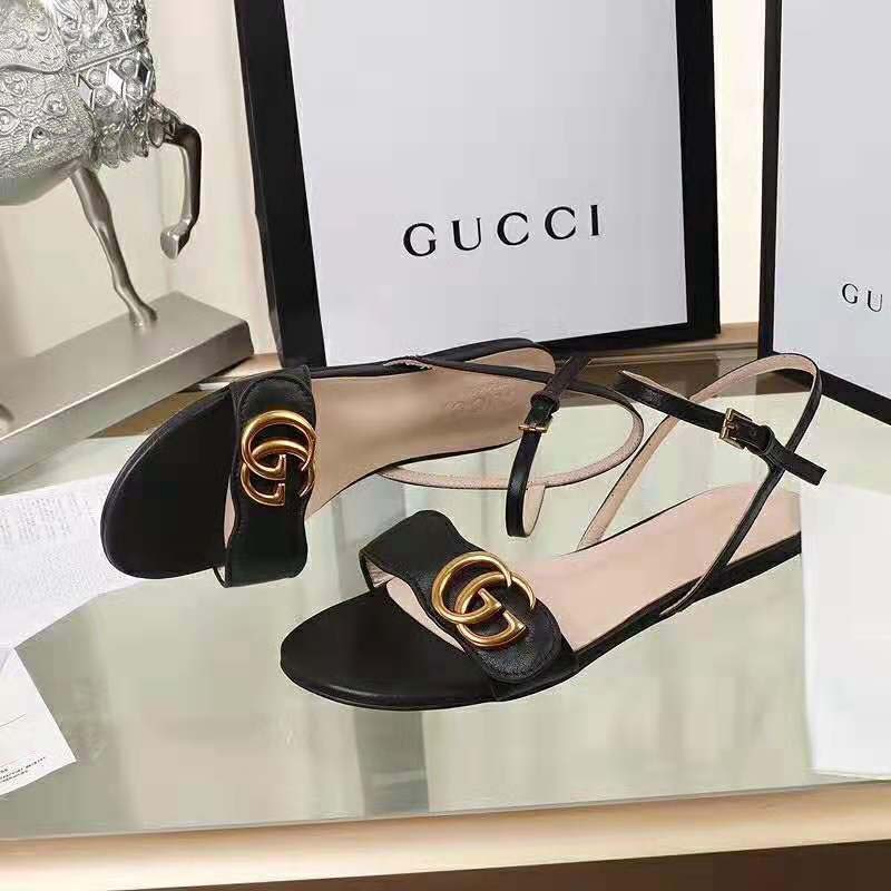G*u*i women leather sandal with double g-black
