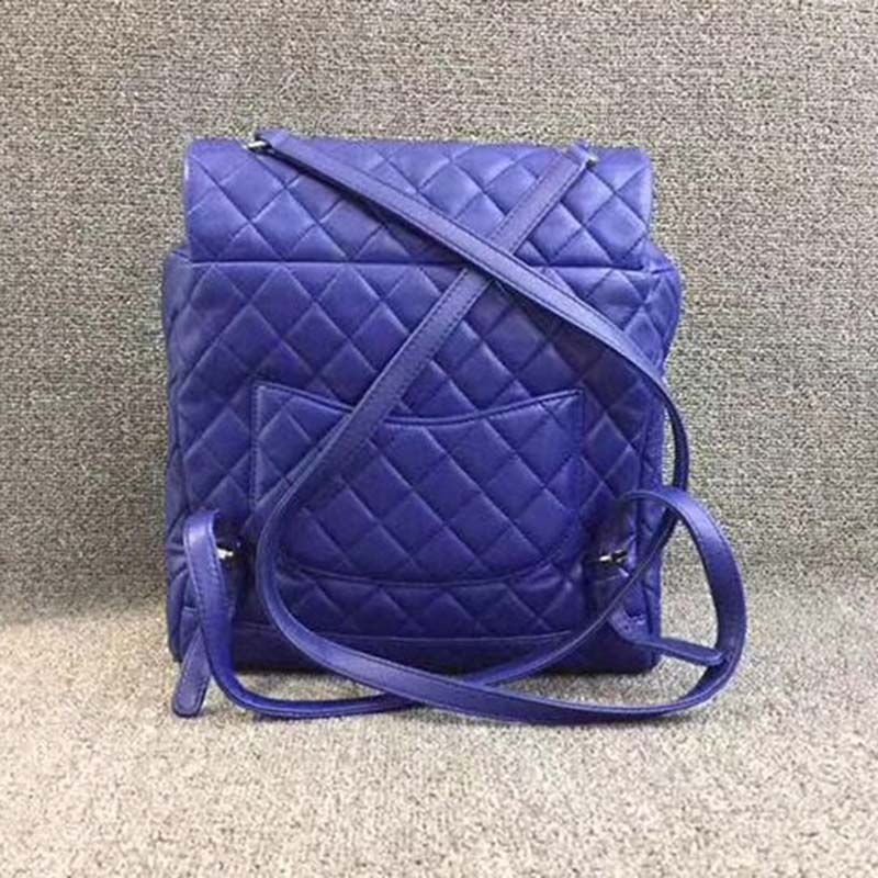 chanel women backpack in embossed Di*m*nd pattern goatskin leather-purple