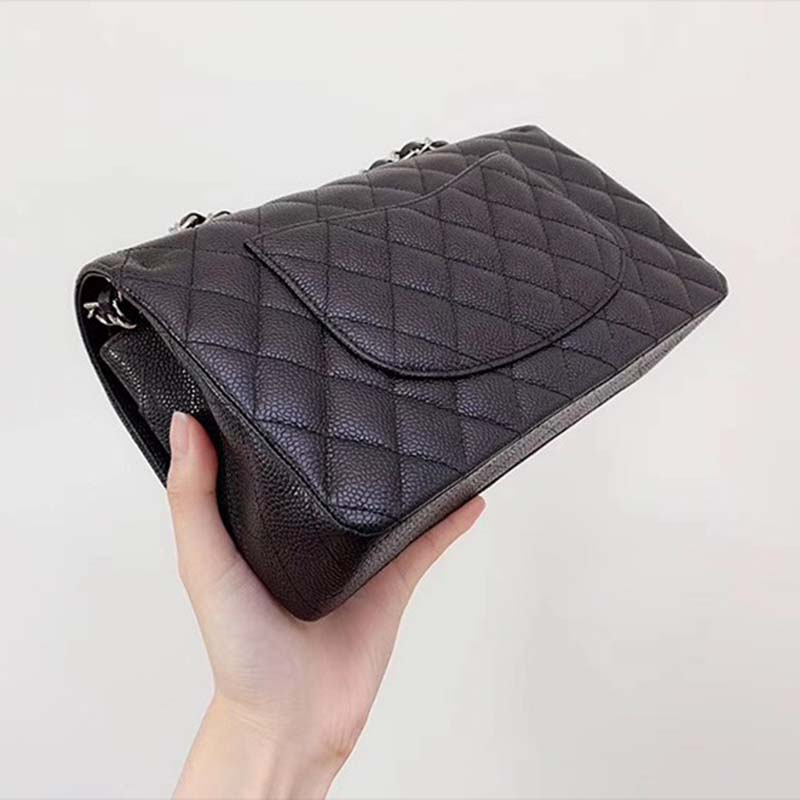 chanel women cf flap bag in Di*m*nd pattern calfskin leather-black