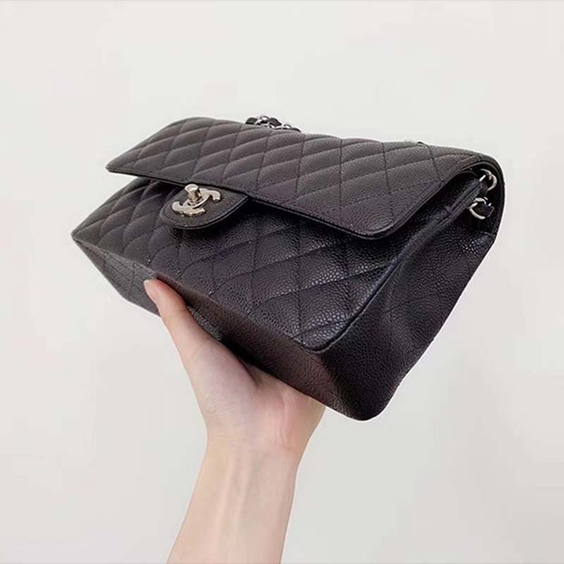 chanel women cf flap bag in Di*m*nd pattern calfskin leather-black