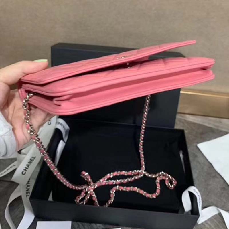 Chanel Women Wallet On Chain Flap Bag in Goatskin Leather-Pink
