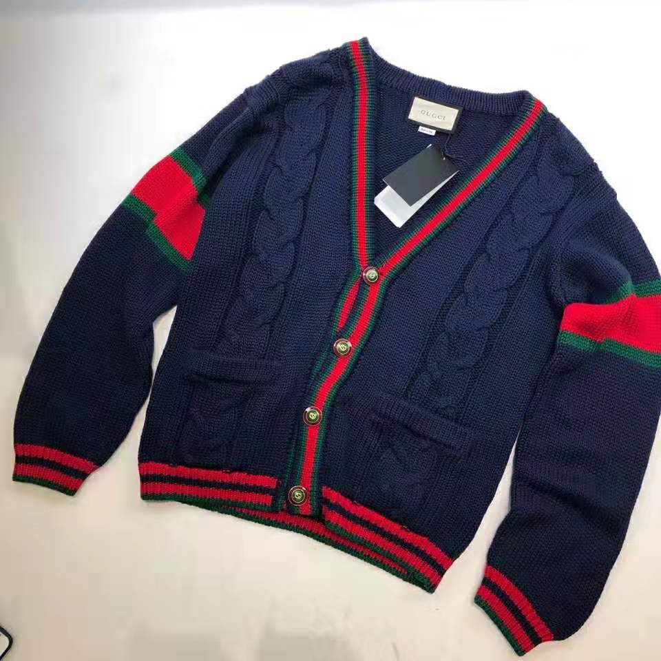 G*u*i men oversize cable knit cardigan sweater-navy