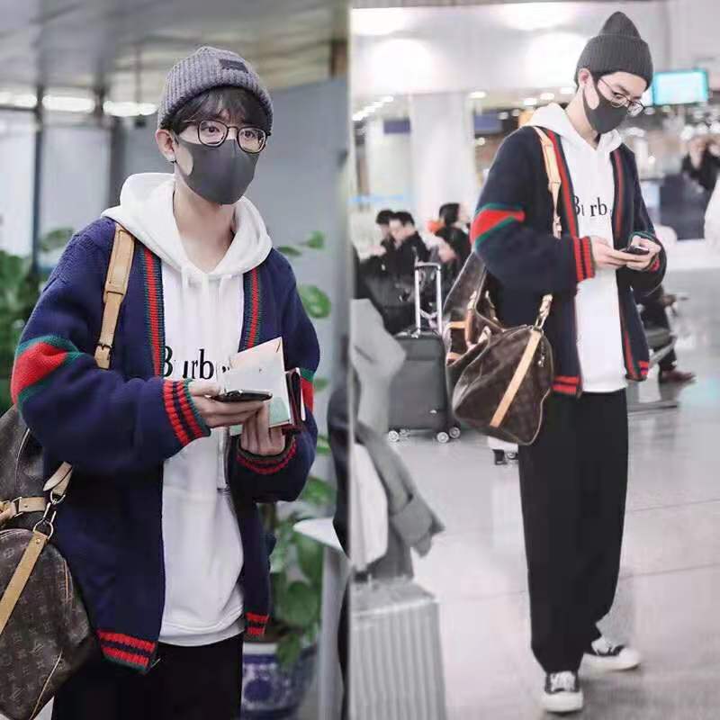 G*u*i men oversize cable knit cardigan sweater-navy