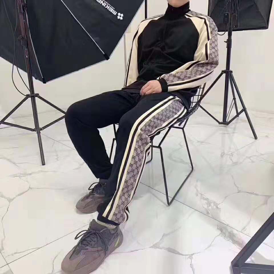 G*u*i men oversize technical jersey jacket in gg printed nylon-black