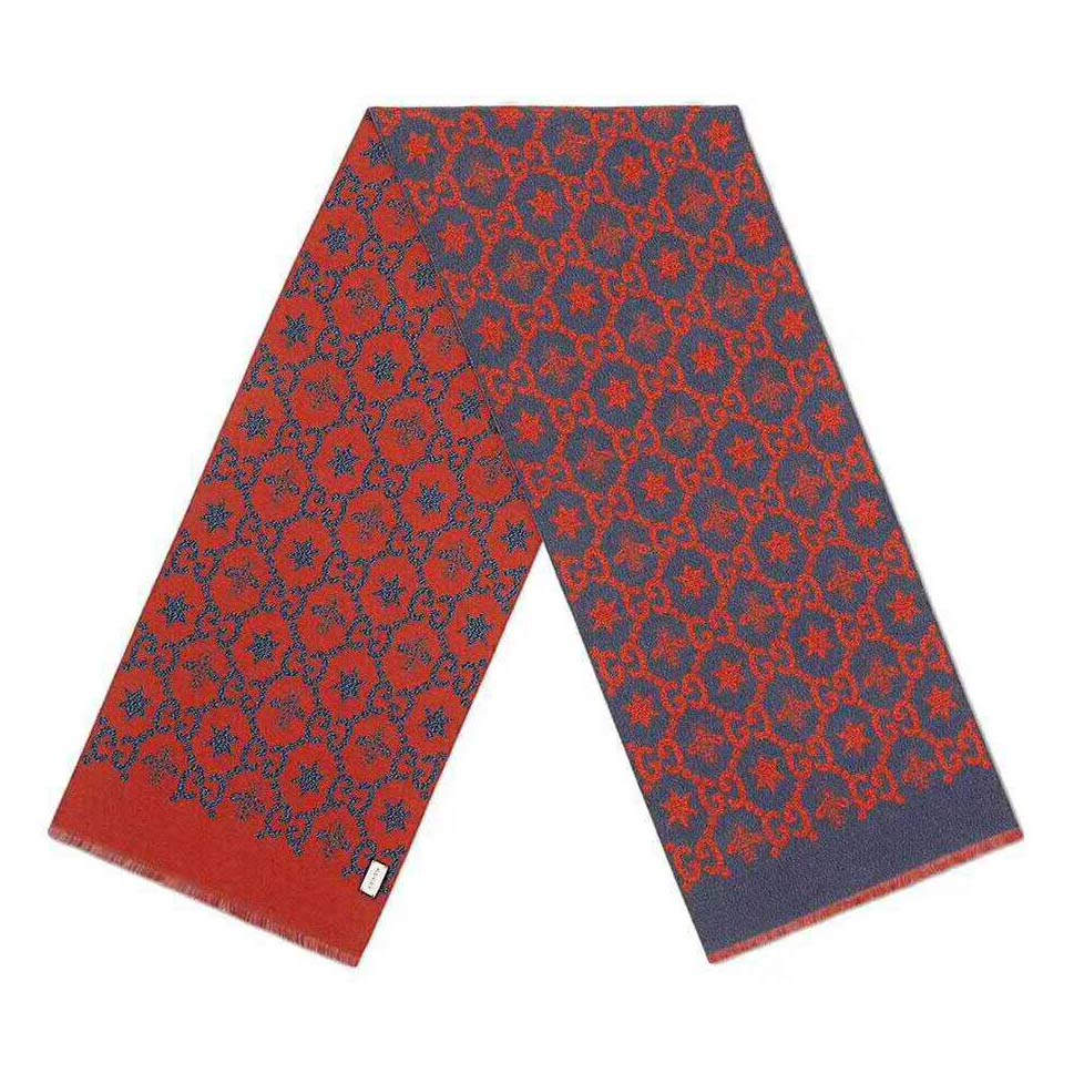 G*u*i unisex bees and stars gg jacquard scarf in wool and silk