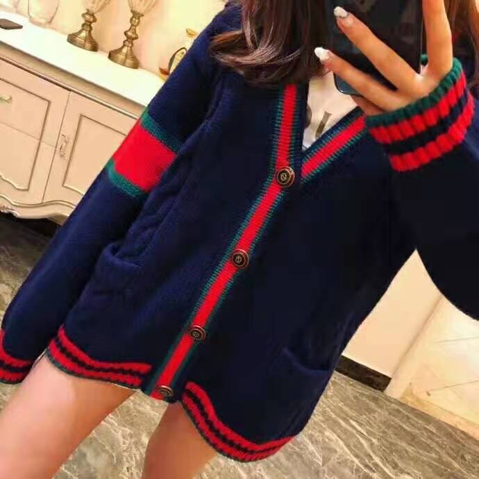 G*u*i women oversize cable knit cardigan sweater-navy